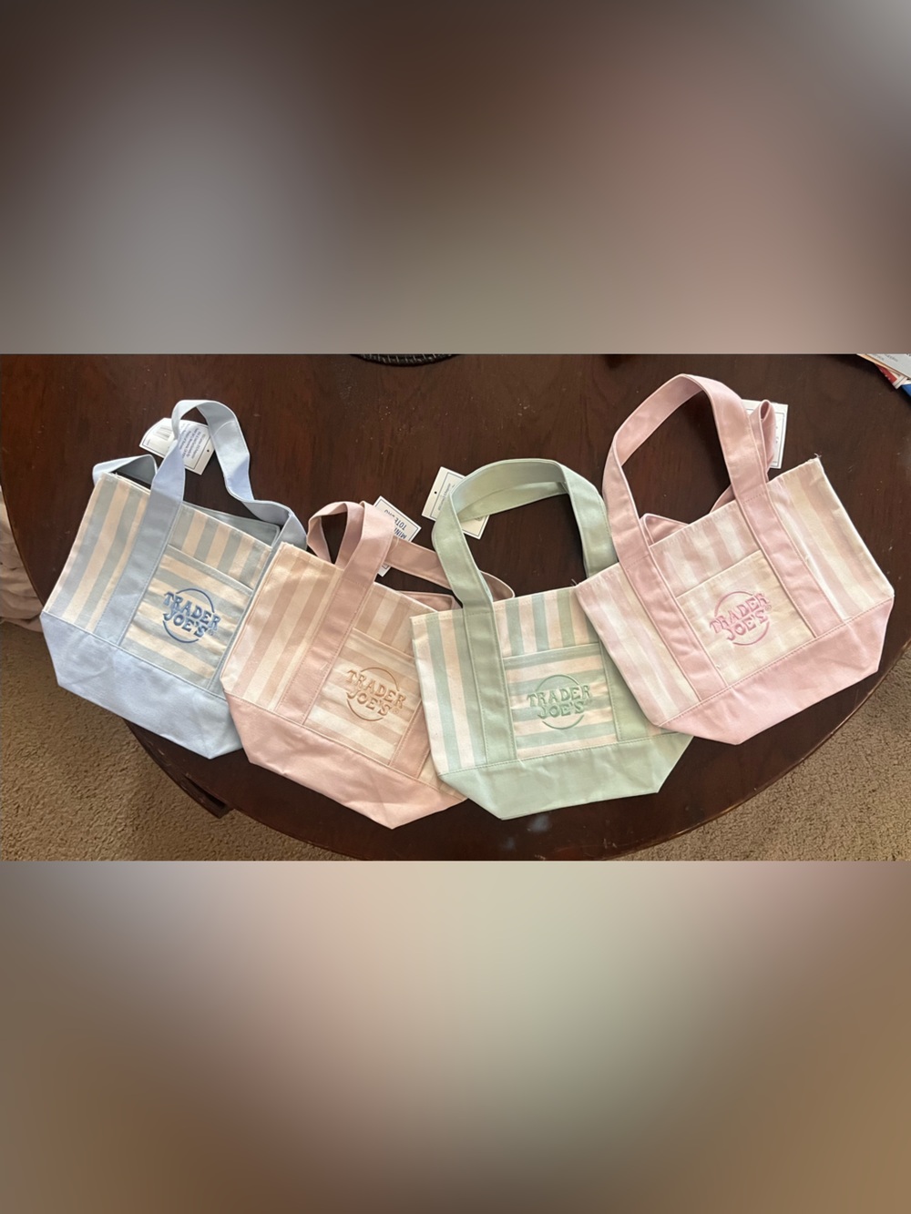 Set of Trader Joe's striped mini totes